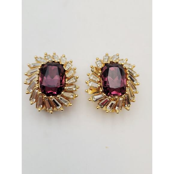 Christian Dior Authentic Amethyst Purple Gold Clip Earrings Missing Stones VTG - Picture 15 of 16